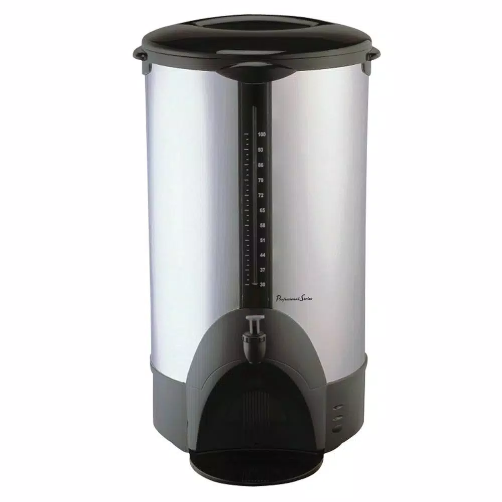 Professional Series 100-Cup Stainless Steel Coffee Urn, 1500W Double Wall Insulated Coffee Maker