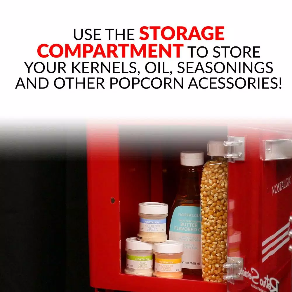 Nostalgia Retro Red Popcorn Cart with 2.5 oz. Kettle and Lighted Interior, 300W