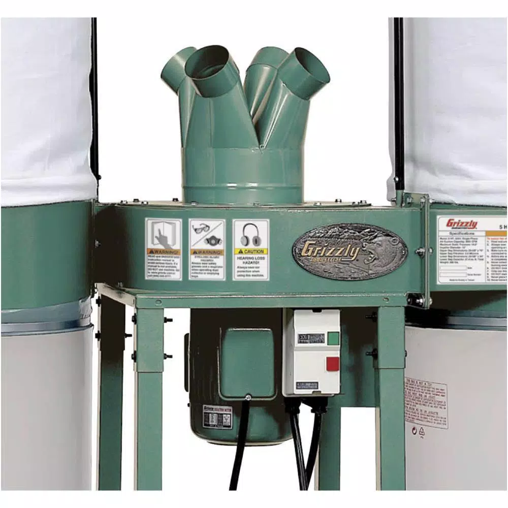 Grizzly Industrial 5 HP Industrial Dust Collector with 15 in. Impeller and 4 Connection Ports