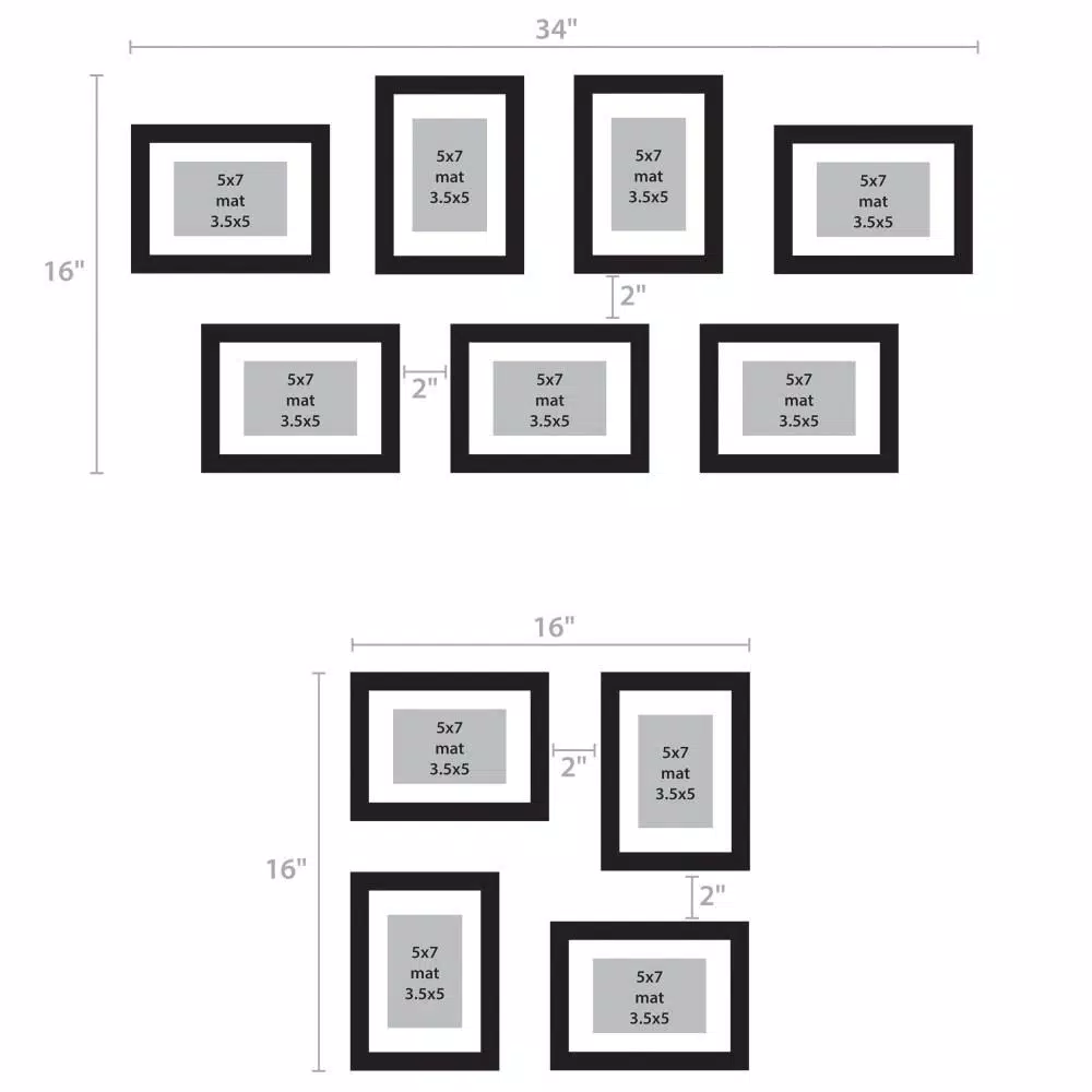 DesignOvation Gallery Wood Picture Frame Set, Black Satin Finish, Set of 4