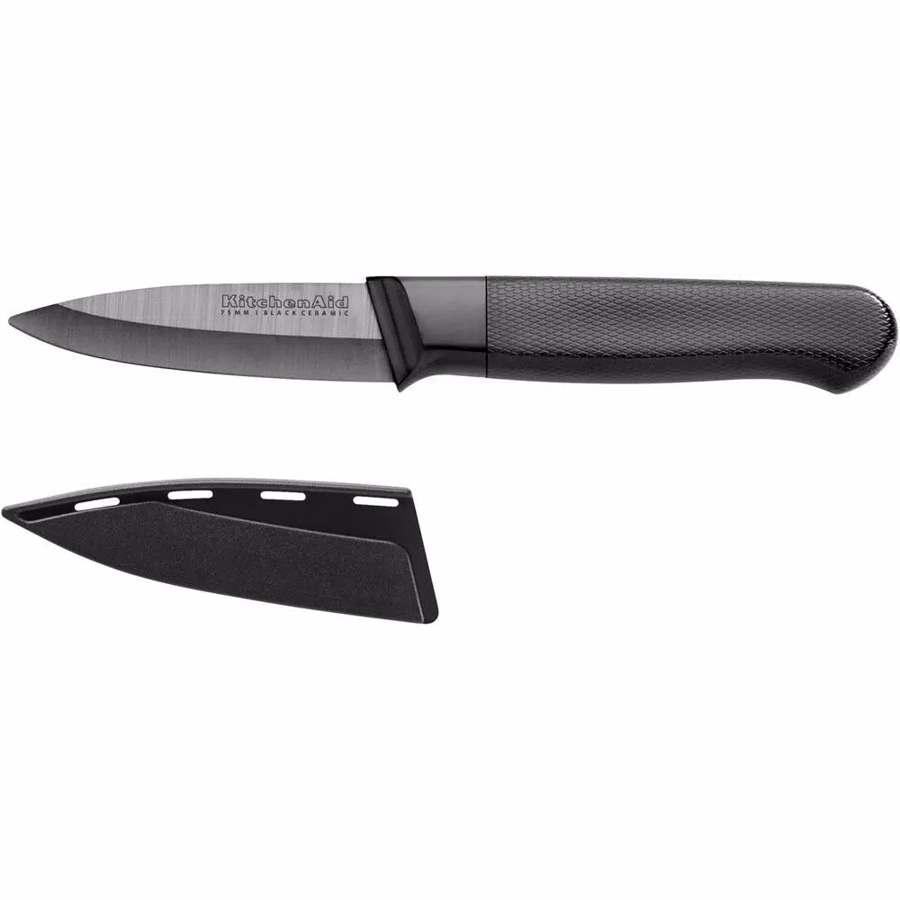 KitchenAid 4-Piece Ceramic Cutlery Set, Stone Grey Blades with Black Handles
