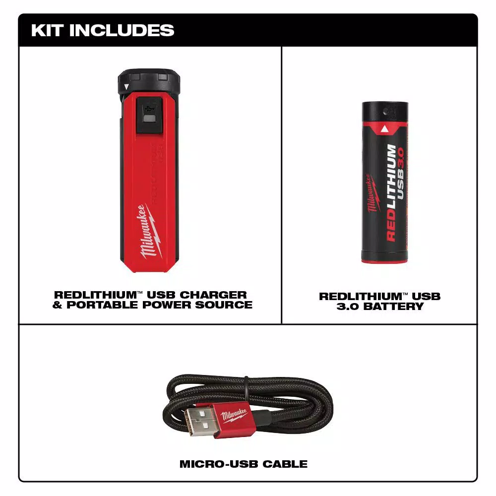 Milwaukee REDLITHIUM USB Rechargeable Portable Power Bank and Charger Kit