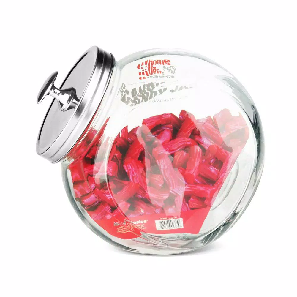 Home Basics 91 oz. Large Glass Candy Jar with Metal Lid - 2.7 L Clear Kitchen Canister