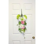 Unbranded 33 in. Pink and Green Hydrangea Peony Silk Flower Swag Wreath thumbnail 2