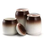 Elama Toasted Coconut 3-Piece Ceramic Kitchen Canister Set with Airtight Lids thumbnail 4