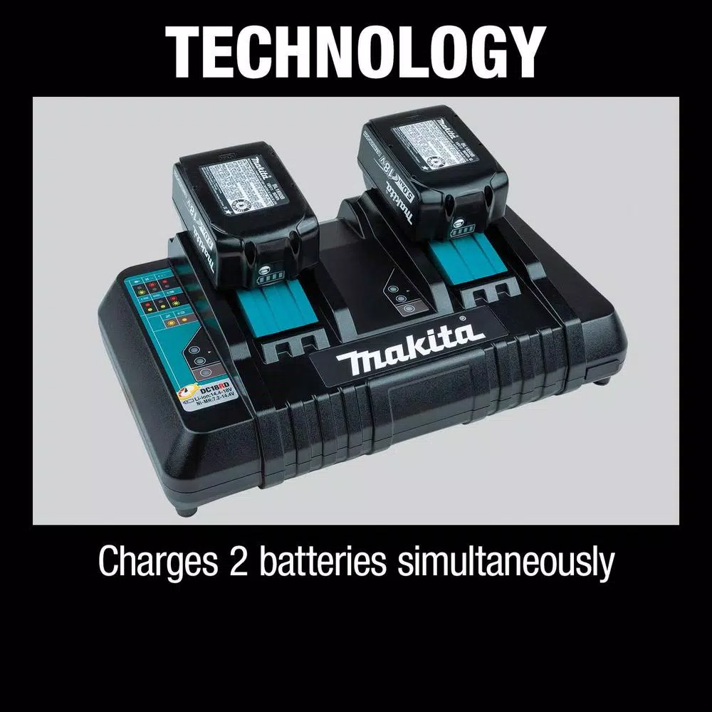Makita 18V LXT Lithium-Ion 5.0Ah Battery and Dual Port Rapid Optimum Charger Starter Pack