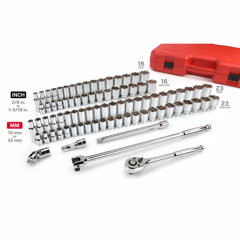 TEKTON 84-Piece 1/2 in. Drive Socket Set, 3/8-1-5/16 in. and 10-32 mm, SAE/Metric