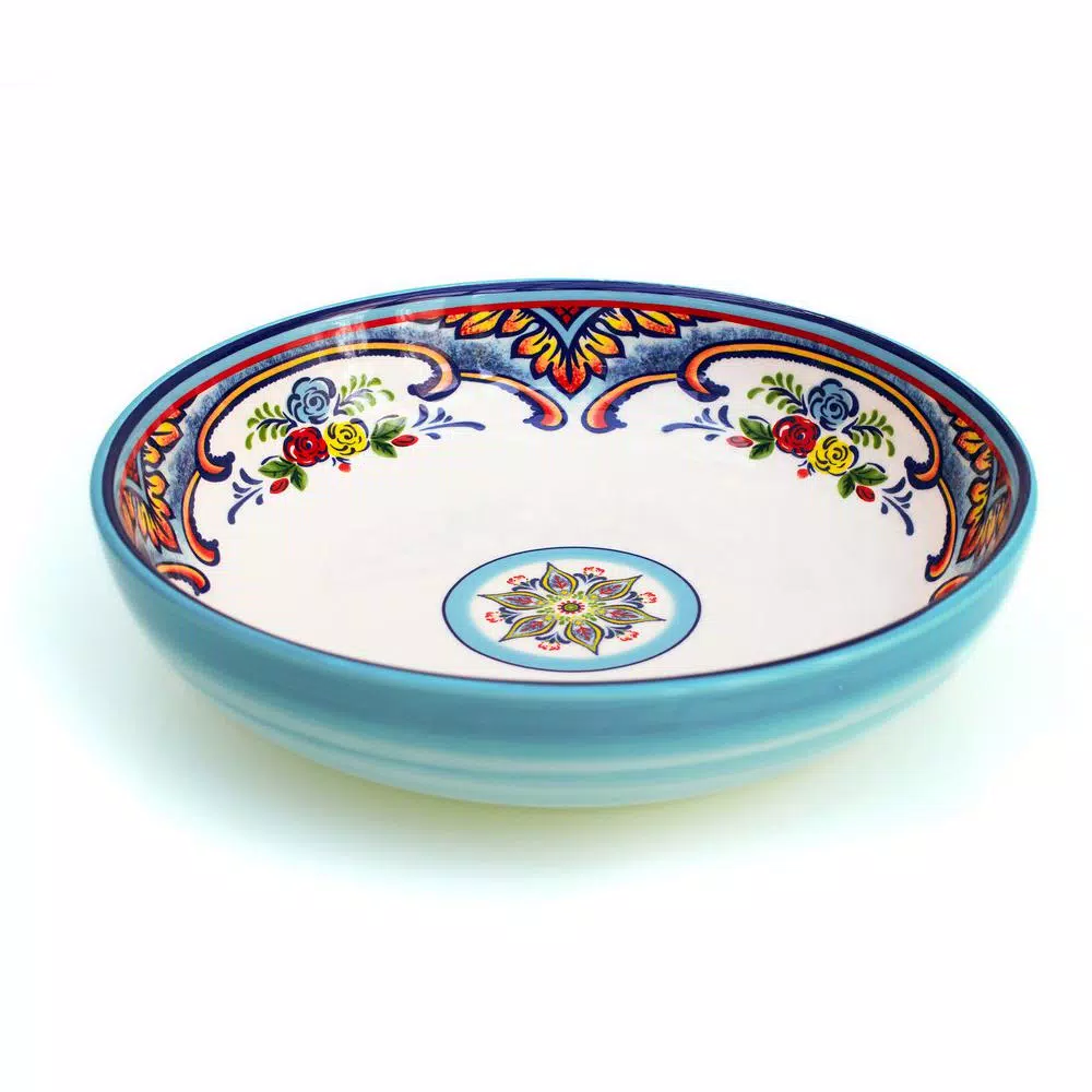 Euro Ceramica Zanzibar 4-Piece Earthenware Pasta Bowl Set, Multi-Color Bohemian Style