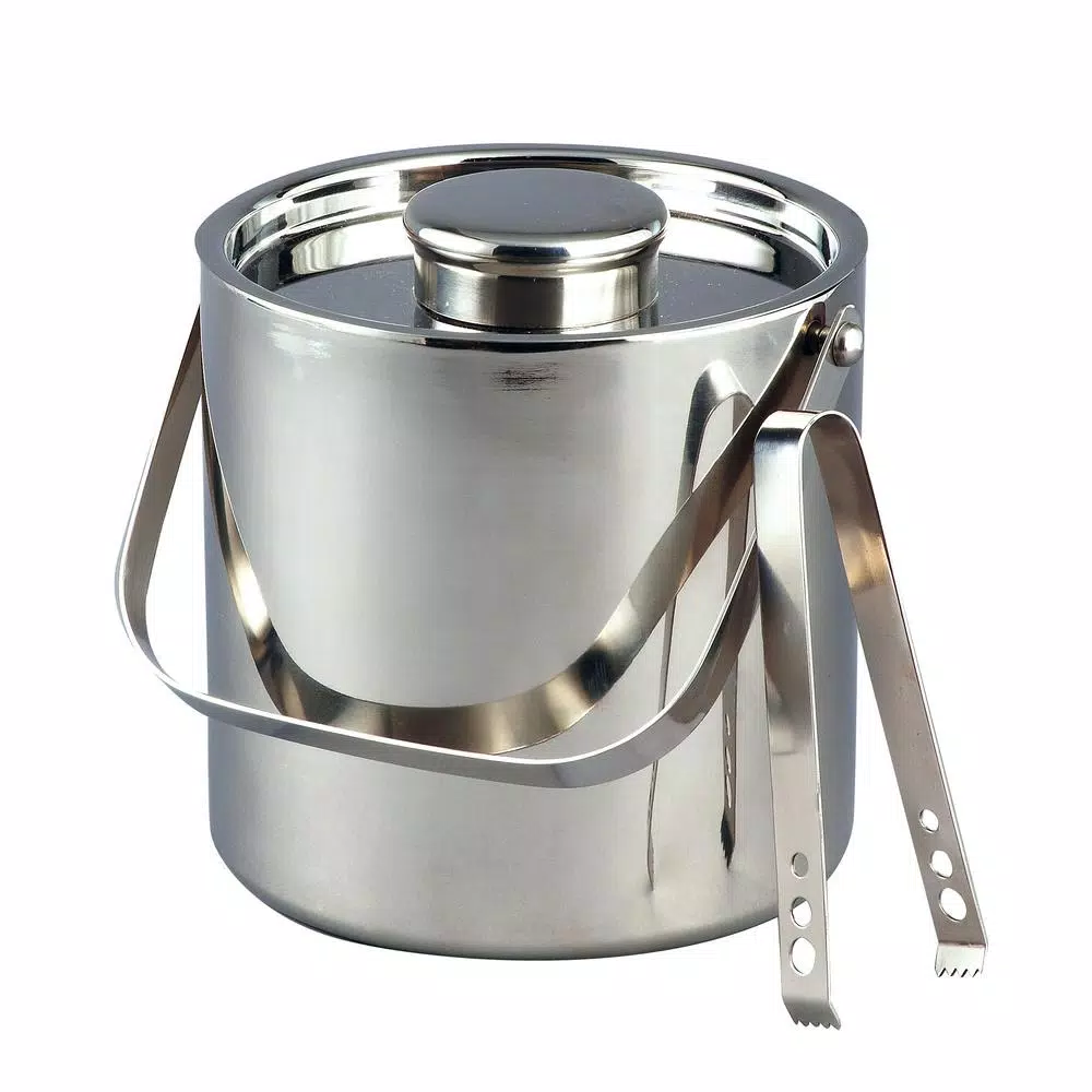 Elegance 3 Qt. Stainless Steel Double Wall Insulated Ice Bucket with Tongs