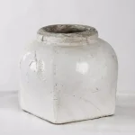 Zentique Large Distressed White Ceramic Decorative Vase - Round Stoneware Table Vase thumbnail 1