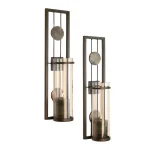 Danya B Contemporary Metal Brown Wall Candle Sconces with Antique Patina Medallions, Set of 2 thumbnail 3