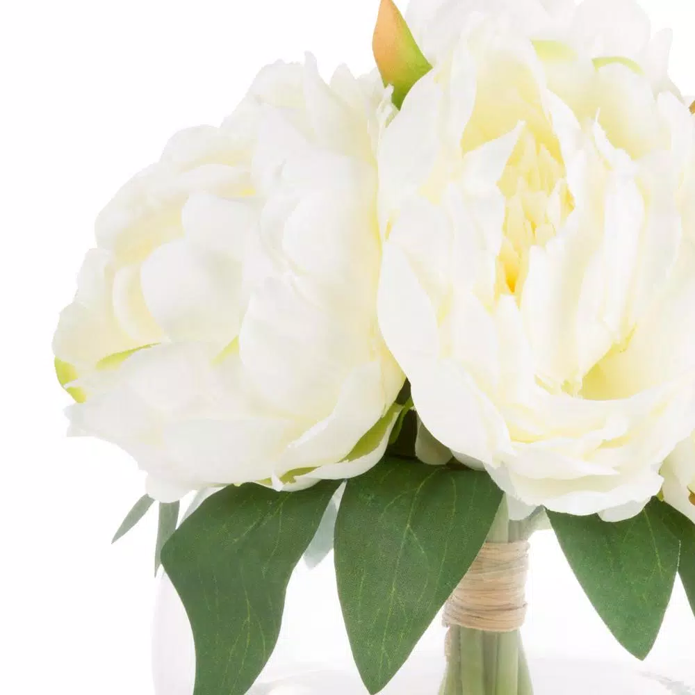 Pure Garden 8 in. Cream Rose Artificial Floral Arrangement in Glass Vase