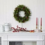 Nearly Natural 24 in. Pre-Lit Artificial Christmas Wreath with 57 Warm White Lights, Globe Bulbs, Berries and Pine Cones thumbnail 4