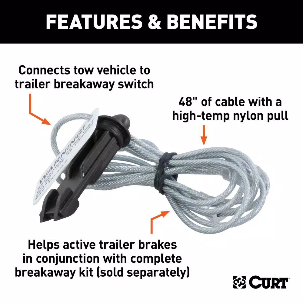 CURT Replacement Breakaway Switch Lanyard for CURT 52010, 48-in High-Temp Nylon Cable
