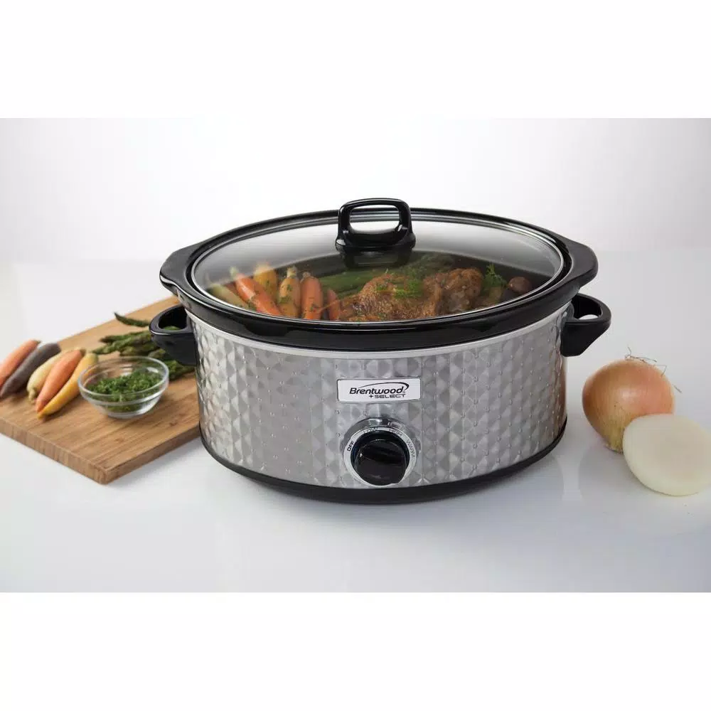 Brentwood Appliances 7 Qt. Stainless Steel Slow Cooker with Tempered Glass Lid