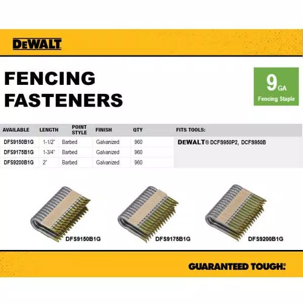 DEWALT 2 in. 9-Gauge Galvanized Barbed Paper Tape Fencing Staples, 960 Count