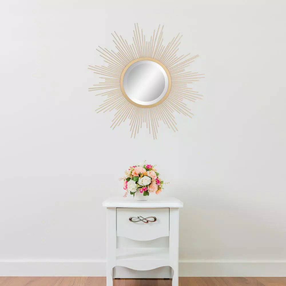 Stonebriar Collection Stonebriar Gold Sunburst Wall Mirror - Contemporary Art Deco Metal Frame Accent Mirror