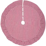 VHC Brands Emmie 60 in. Red Ruffled Patchwork Farmhouse Christmas Tree Skirt thumbnail 2