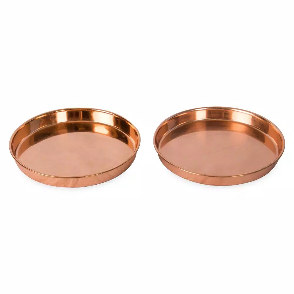 Achla Designs 8.5 in. Round Copper Plated Stainless Steel Decorative Trays, Set of 2