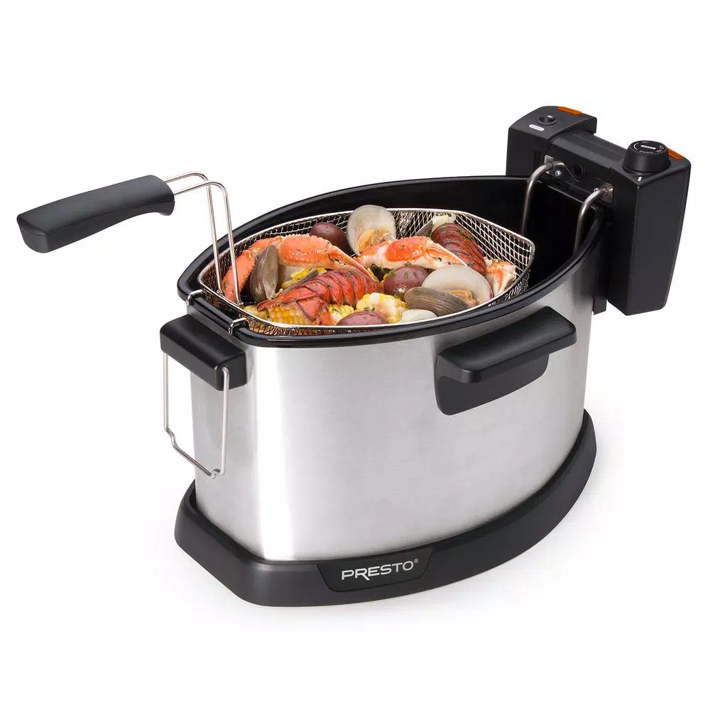 Presto Pro-Fry Electric Rotisserie Turkey Fryer, 1800W Indoor Deep Fryer with Stainless Steel Housing