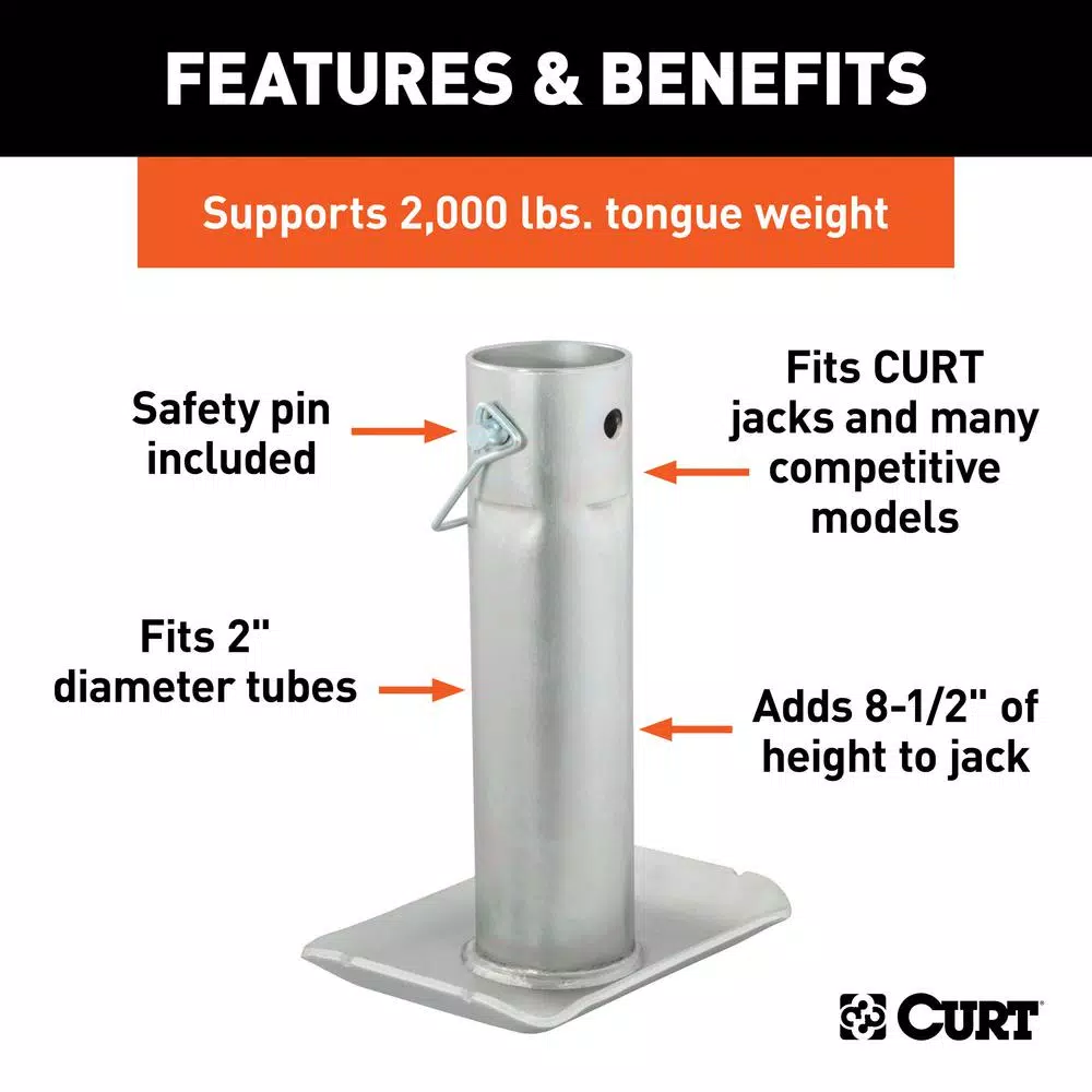 CURT Pin-On Jack Foot for 2" Tube, 2,000 lbs. Capacity, 8-1/2" Height