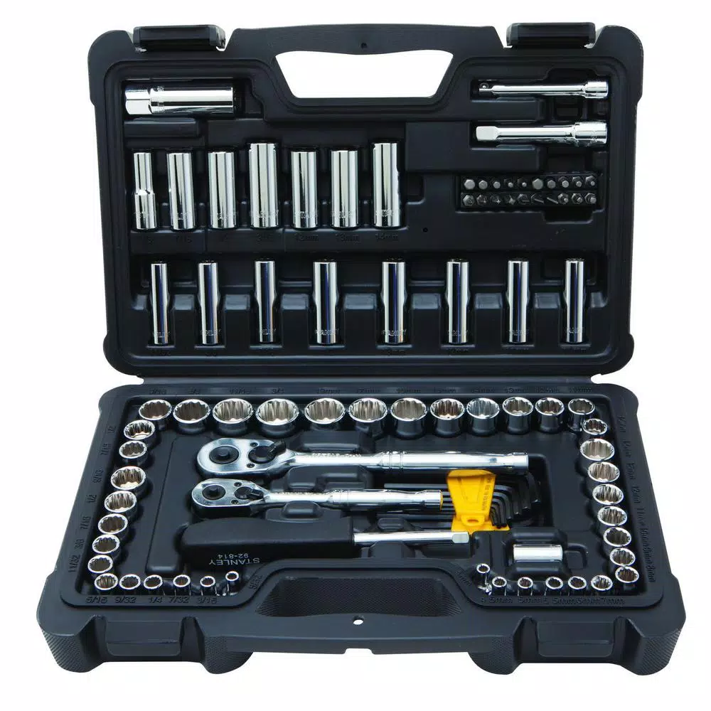 Stanley 165-Piece Mechanic Tool Set with 97-Piece and 68-Piece Sets, 1/4 in. & 3/8 in. Drive, Chrome Finish