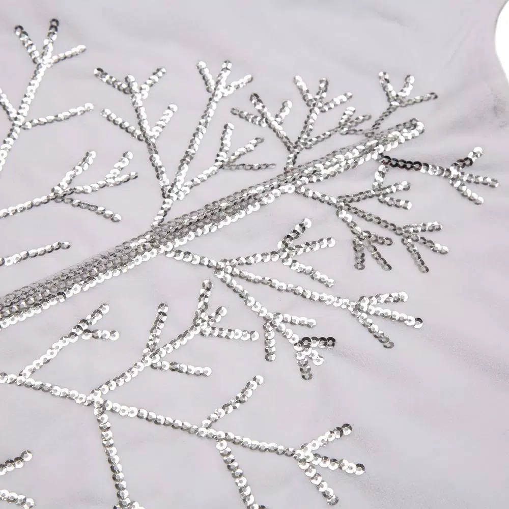 Glitzhome 48 in. White Faux Fur Christmas Tree Skirt with Grey Edge