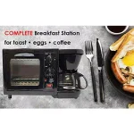LavoHome 3-in-1 Black Stainless Steel Breakfast Maker Station: Toaster Oven, 4-Cup Coffee Maker & 6" Non-Stick Griddle thumbnail 4