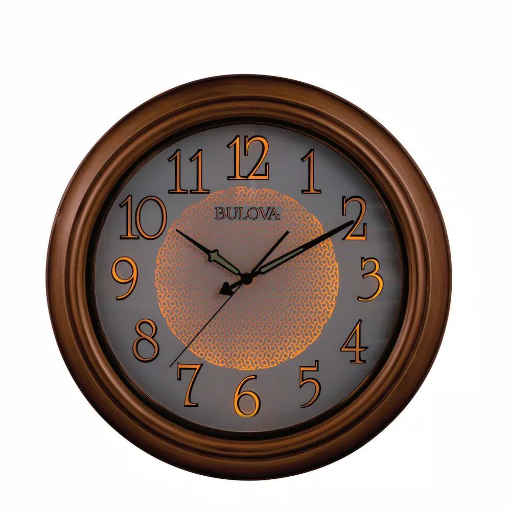 Bulova Providence 18 in. Aged Copper Round Wall Clock - Illuminated Outdoor/Indoor Weatherproof Clock