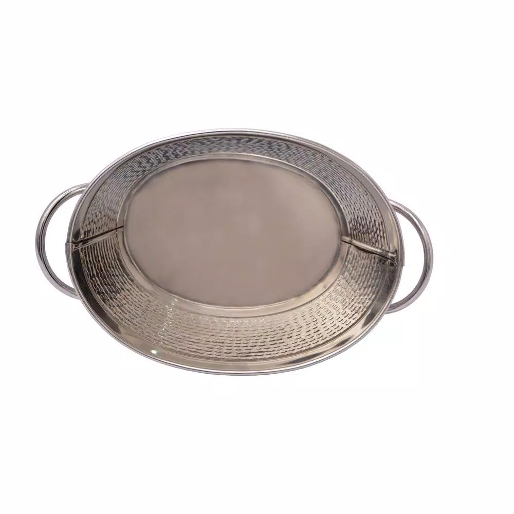 Unbranded Stainless Steel Oval Beverage Tub with Built-in Handles, Hammered and Polished Finish