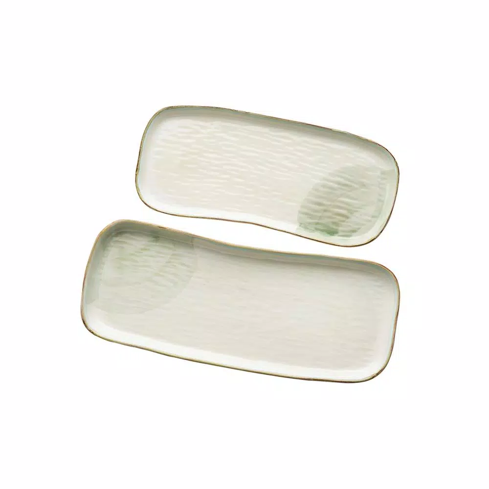 Abigails Seaside Ivory and Green Large Ceramic Serving Tray, Handmade in Italy, 18 in. x 7.5 in.