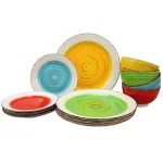 Gibson Home Confetti Band 12-Piece Ceramic Stoneware Dinnerware Set, Service for 4 thumbnail 1