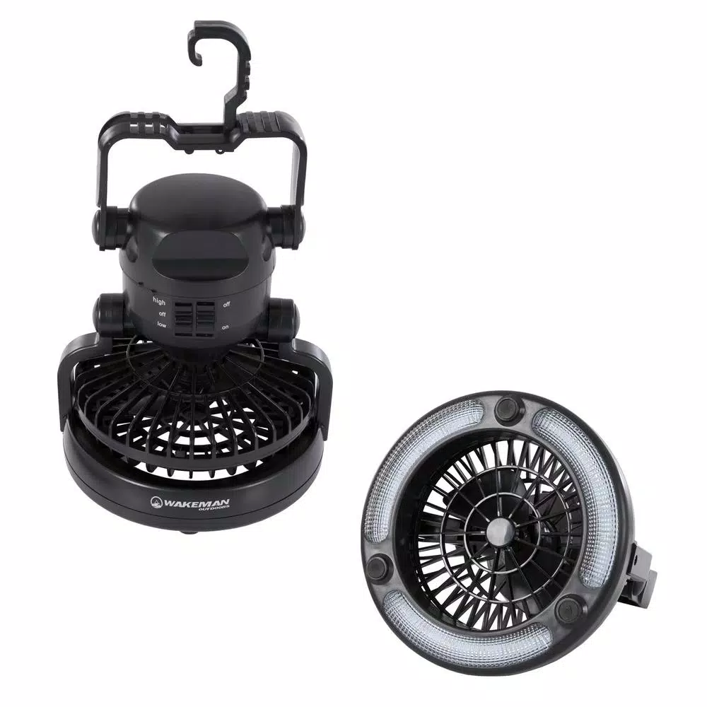 Wakeman Outdoors 2-in-1 LED Camping Lantern and Ceiling Fan, Black