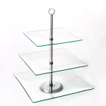 Chef Buddy 3-Tier Square Glass Cake Stand with Stainless Steel Base thumbnail 1