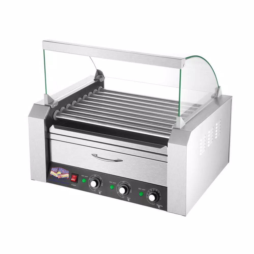 Great Northern Popcorn Commercial 9-Roller Hot Dog Grill with Bun Warmer & Stainless Steel Cover