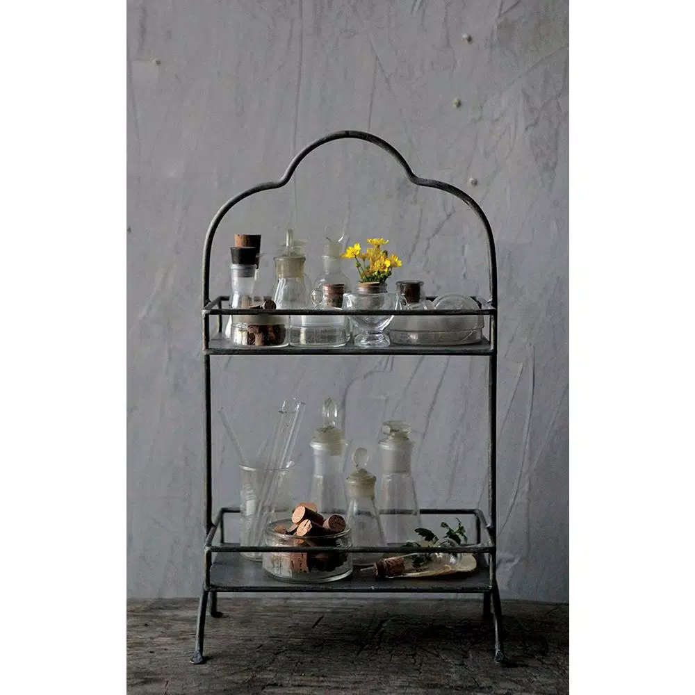 3R Studios Black Metal 2-Tier Decorative Tray with Handle, 17.75 in. H Rectangle Organizer