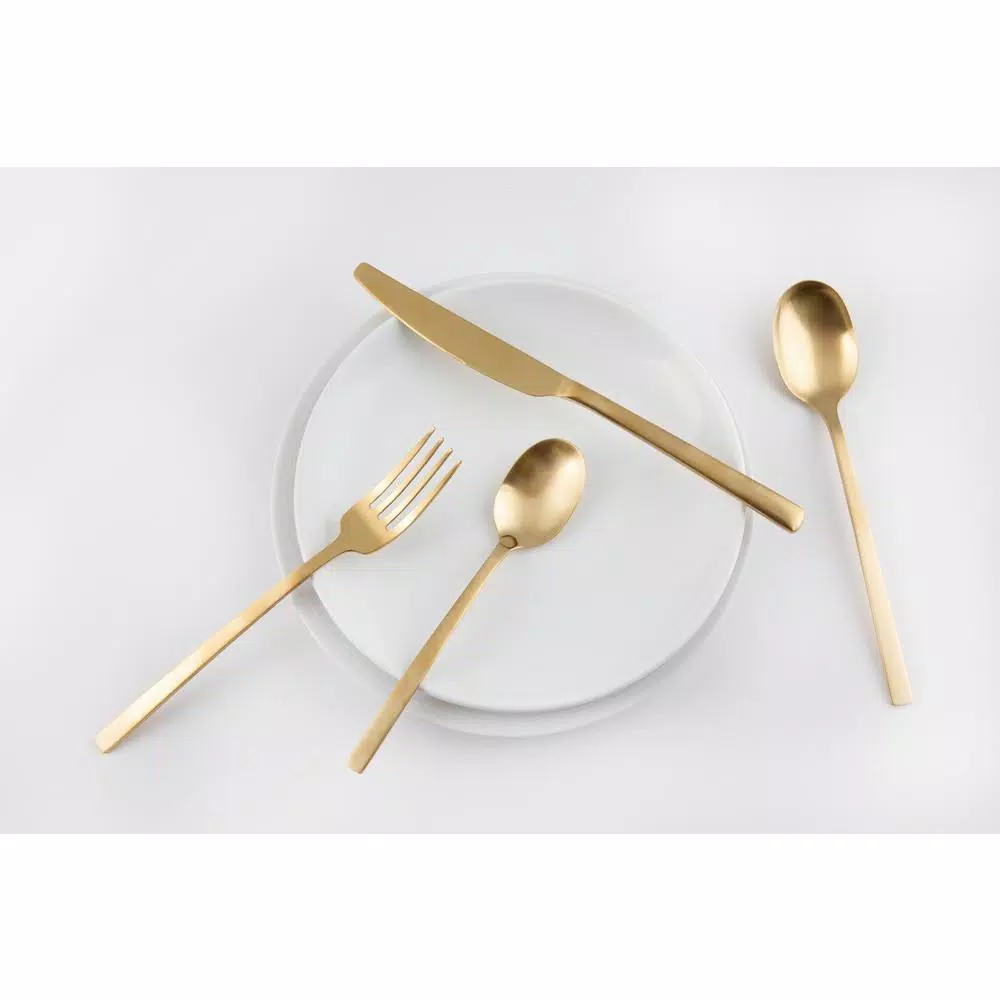 Cambridge Beacon 16-Piece Gold Satin 18/0 Stainless Steel Flatware Set, Service for 4