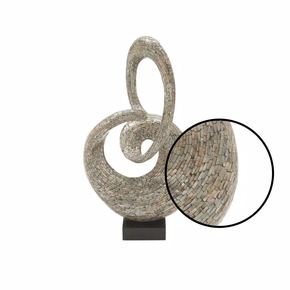 LITTON LANE Abstract Polystone Loop Sculpture with Mother of Pearl Capiz Shell Inlay
