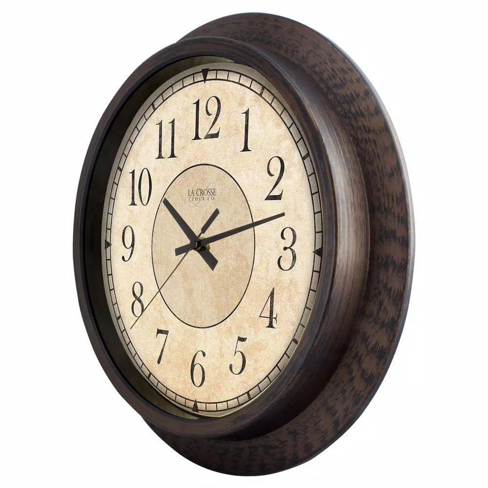 La Crosse Technology 14 in. Round Brown Plastic Analog Wall Clock with Antique Rustic Dial