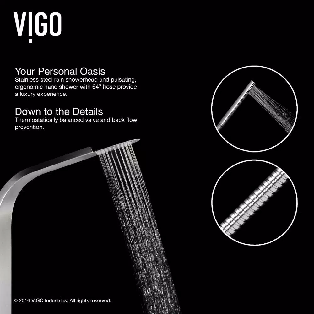 VIGO Brielle 70.5 in. Stainless Steel 6-Jet High Pressure Shower Panel System with Rainhead and Handheld