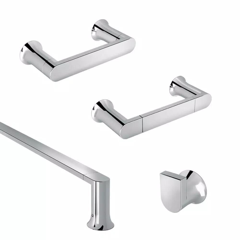 MOEN Genta 4-Piece Chrome Bath Hardware Set - Towel Bar, Hand Towel Bar, Robe Hook & Toilet Paper Holder