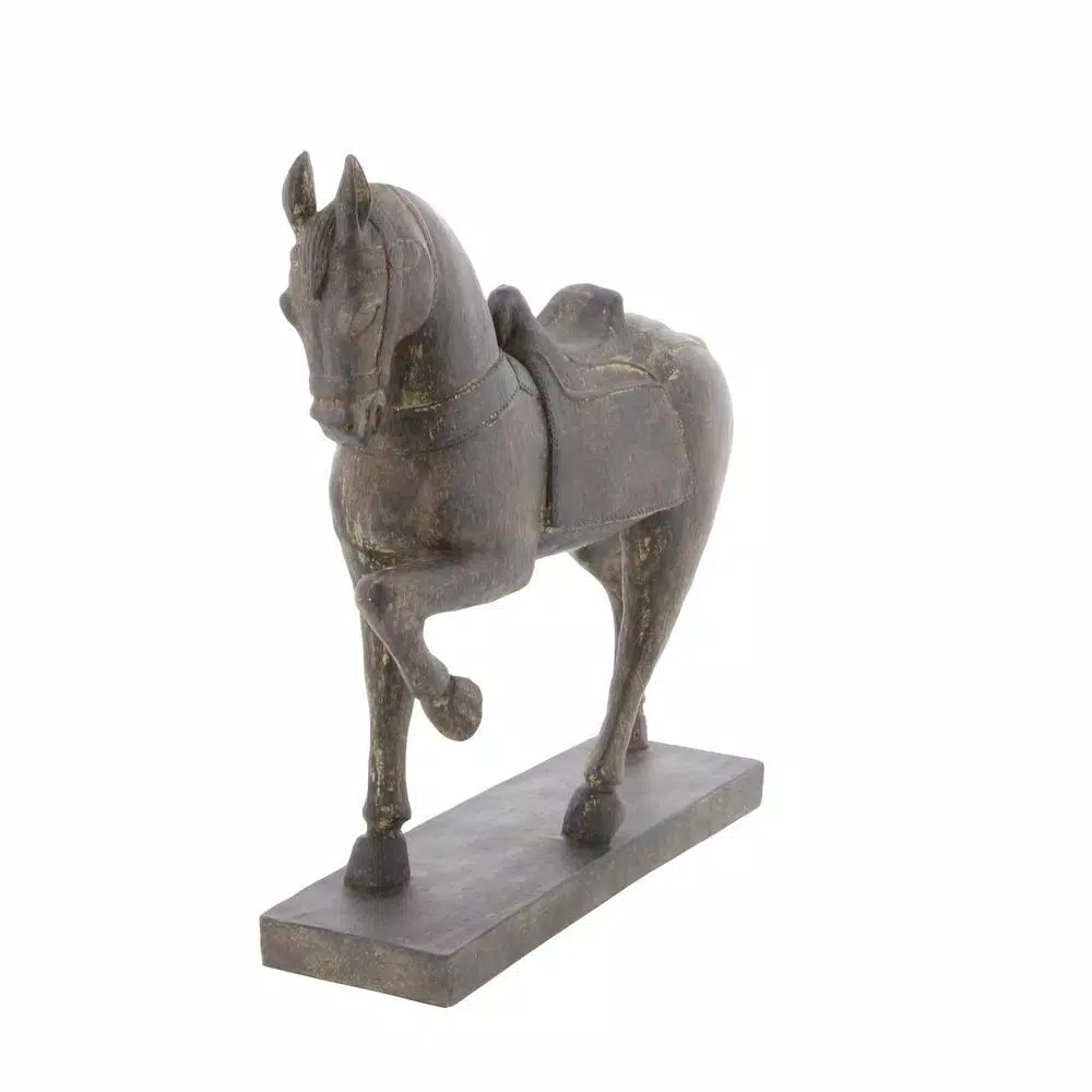 LITTON LANE 15 in. Decorative Horse Sculpture in Antique Brown Polystone