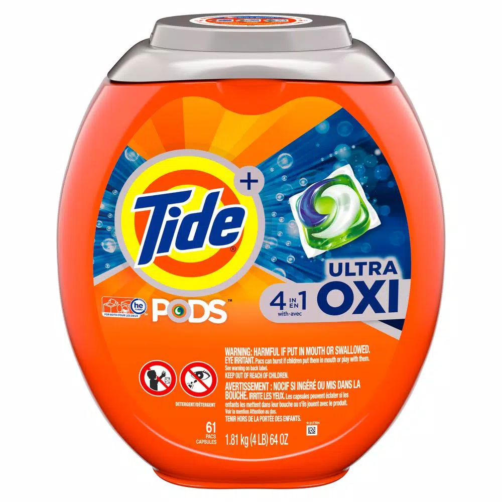 Tide PODS Ultra OXI Laundry Detergent Pods, 4-in-1 Stain Remover & Color Protector, HE Compatible, 61-Count