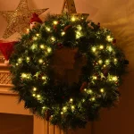 Costway 24 in. Pre-Lit Artificial Christmas Wreath with 50 Warm White LED Lights and Timer thumbnail 3