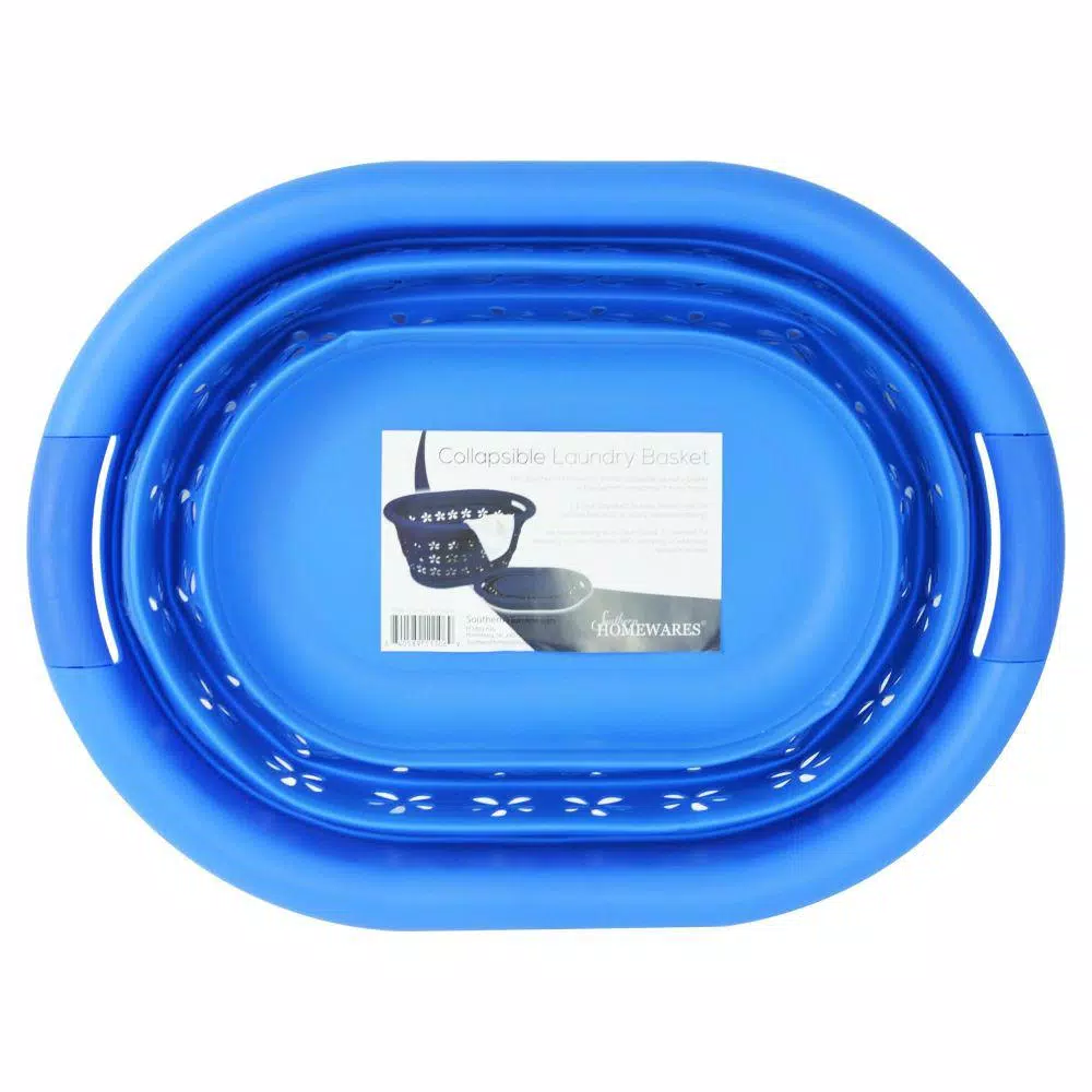Southern Homewares Collapsible Laundry Basket, Space-Saving Plastic & Silicone Hamper, Blue