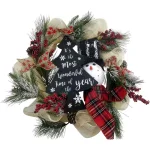 Fraser Hill Farm 20 in. Artificial Christmas Wreath with Snowman, Pinecones, and Berries thumbnail 1