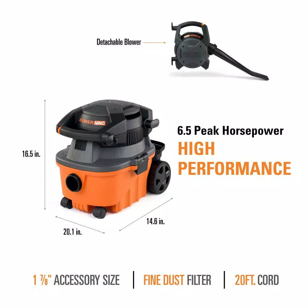 RIDGID 4 Gal. 6.0 Peak HP Wet/Dry Vacuum with Detachable Handheld Blower