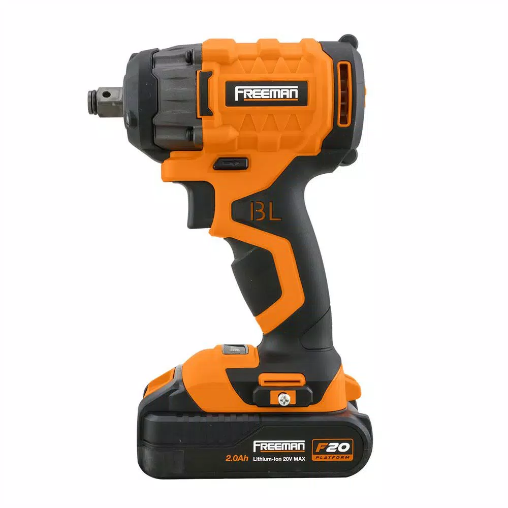 Freeman 20V Brushless 1/2 in. Cordless Impact Wrench Kit with Case and 2 Batteries