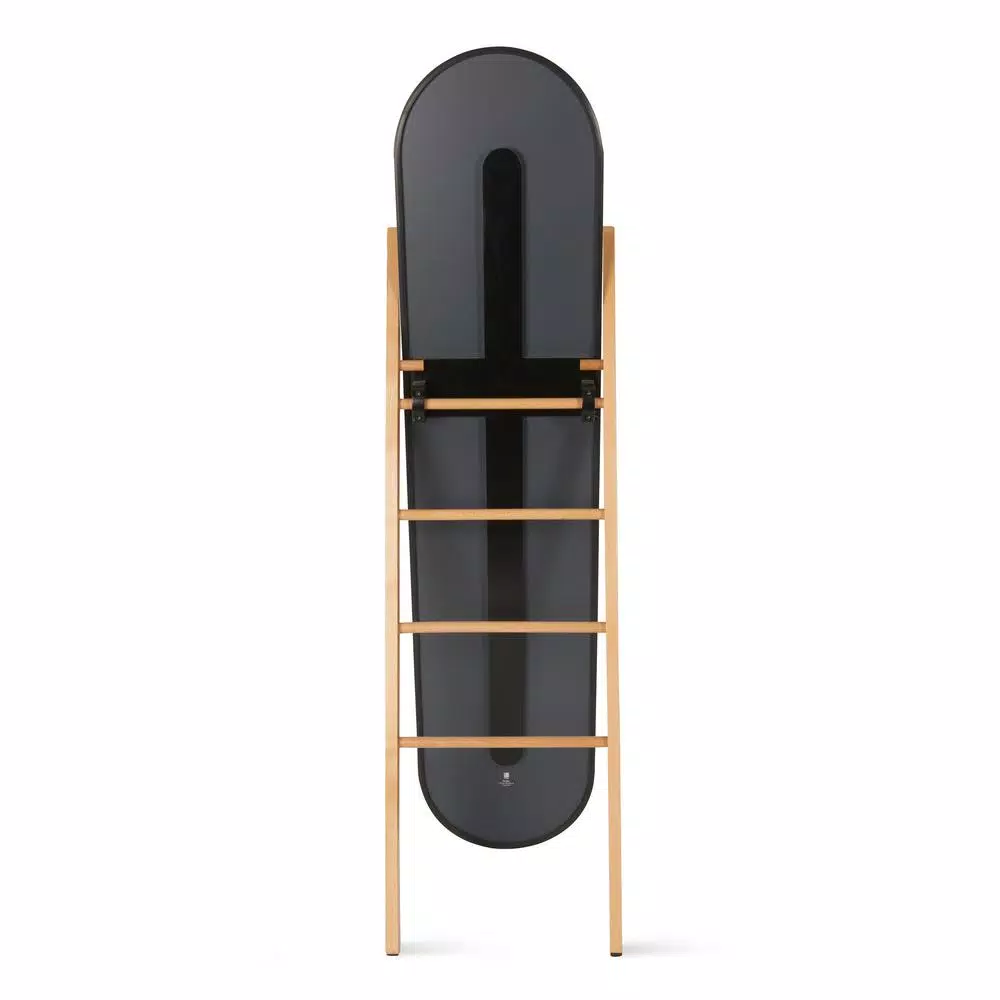 Umbra Modern Black Leaning Floor Mirror with Solid Wood Easel Storage Rack