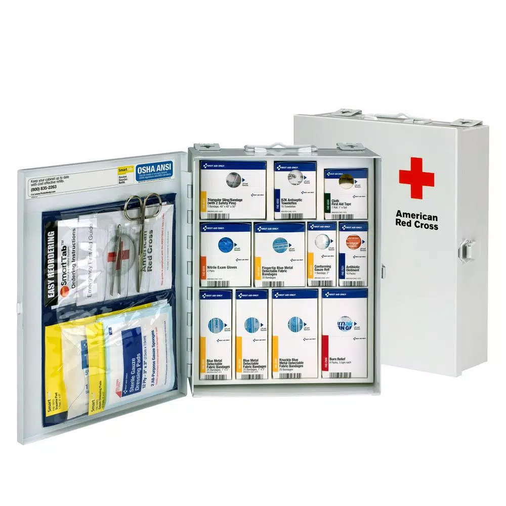 First Aid Only Red Cross 137-Piece SmartCompliance OSHA Food Service First Aid Kit - Medium Metal Cabinet